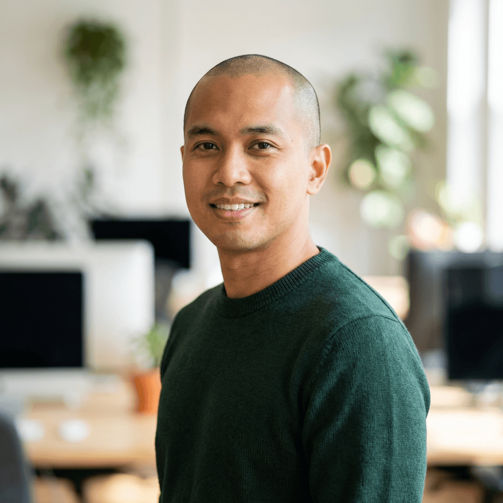 Male IT coordinator in his early 40s, professional headshot
